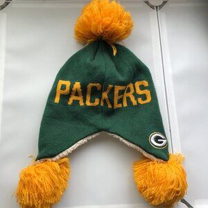Green Bay Packers Green Orange Knit Boshi Beanit Pom Pom Hat Womens